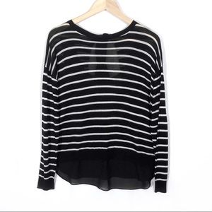 NWT Lg Black Tape Striped Mixed Media Top